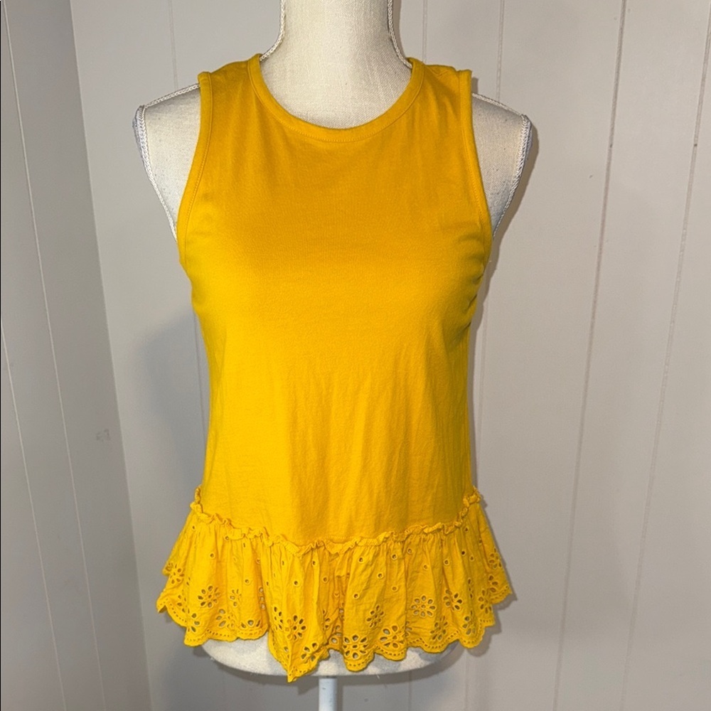 J. Crew Yellow Eyelet Ruffle Tank Top